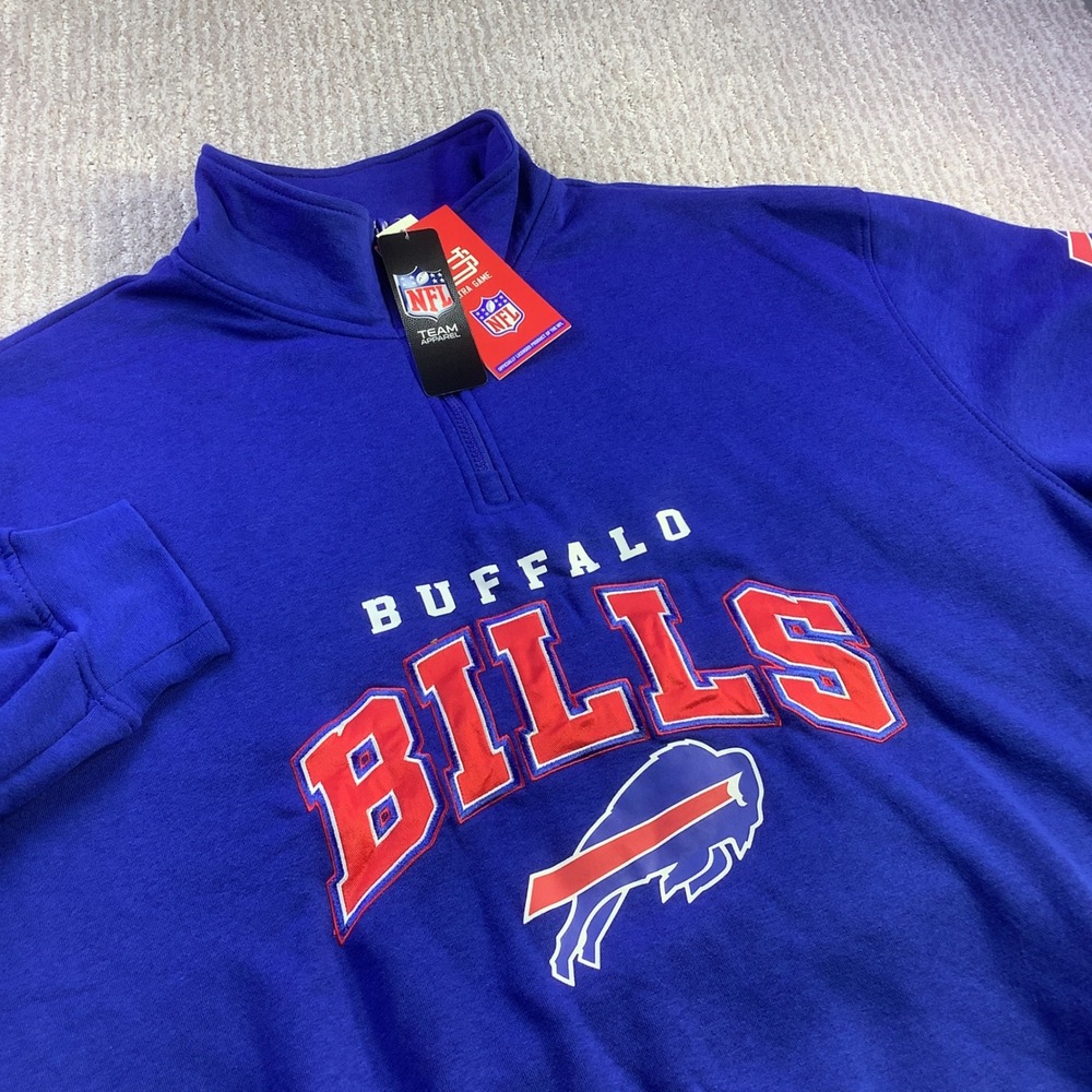NFL Ultra Game Buffalo Bills Mens XXL Quarter Zip Blue Sweatshirt NWT